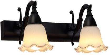 RXPVUXE Aplique de pared de vidrio con forma de flor de 2 luces Luz de tocador de baño vintage moderna sobre espejo, apliques de lámpara de pared de metal industrial rústico para dormitorio, pasillo,