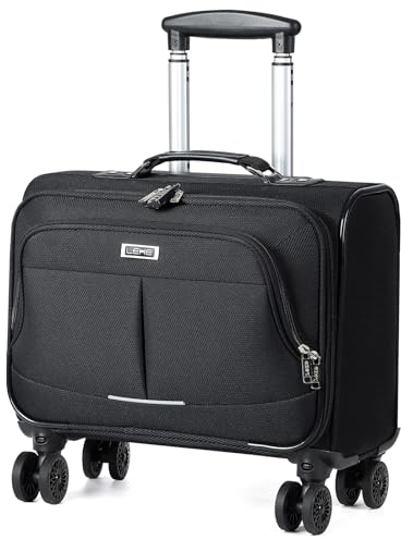 Lekeinchi Laptop Bag with Wheels,Softside Hand Luggage Rolling Briefcase Women Laptop Trolley for Work/Travel/Business, Waterproof Underseat Cabin Bags (BP-683017BKL11)