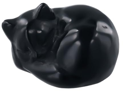 NQEUEPN Figuras de Gatos de Obsidiana Negra, Adornos Cristales Curativos Escultura de Piedras Preciosas de la Suerte para el Hogar Oficina Escritorio Decoración Regalos para Amantes de los Gatos