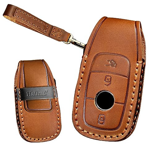 TECART Étui de protection en cuir pour clé de voiture intelligente - Convient pour Mercedes Benz A C E S G Classe GLC CLE CLA W177 W205 W213 W222 S63 AMG - Accessoire pour clé 3 4 boutons, marron,
