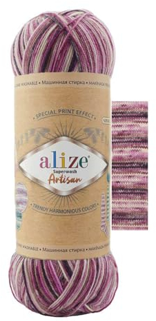 100g Sockenwolle Alize Superwash Artisan 75% Wolle Strickwolle Häkelgarn Farbwahl, Farbe:9011 Rosenblüten