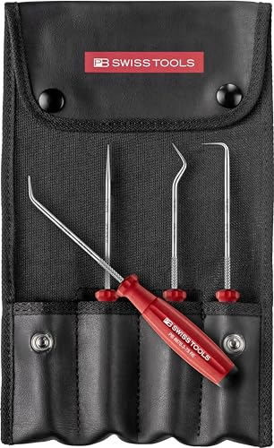 PB Swiss Tools Mini Haken Pick Set PB 8681.Set | 100% Swiss Made | 4-teiliges PickTool Werkzeug zum Montieren und Ausbauen von Dichtungen bei O-Ring, Bremse, Motor, Getriebe