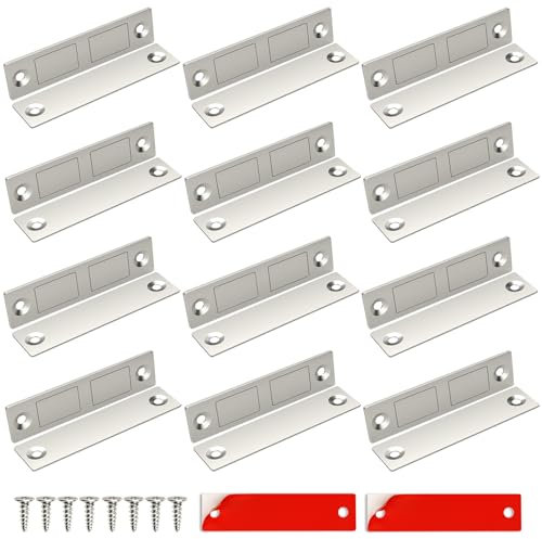 Jiayi Lot de 12 Aimant Porte Placard Puissant Loquets de Porte Magnétiques Ultra Mince pour Porte d'armoire, Fermeture Magnétique pour Armoire, Placard, Porte de Cuisine, Porte Coulissant, Tiroir
