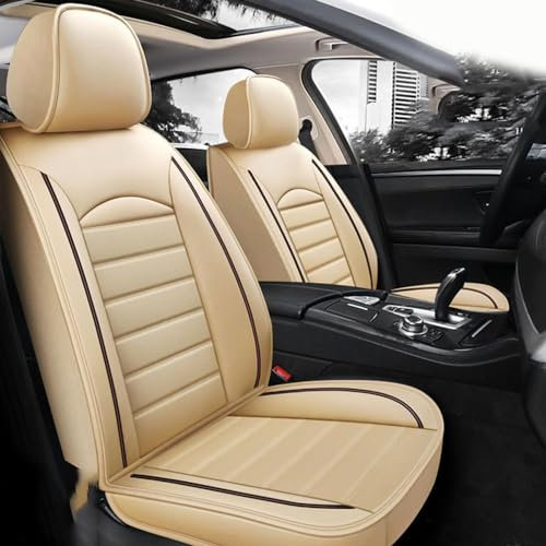 AdiNas Leder Auto Sitzbezüge Sets für BMW 1 3 5 7 Series X1 / X3 / X5 / X6, 5-Sitze wasserdichte Autositzbezüge Autositzschoner Universal Auto Innenraum Schonbezüge,Beige/A