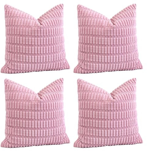 Sungeek 4er Set Kordsamt Kissenbezüge, Dekorativ Zierkissenbezüge Weich Kissenbezug Dekokissen Sofakissen Couchkissen Deko Bezug Kissenhülle für Sofa Schlafzimmer Wohnzimmer (Taro Violett, 45x45 cm)