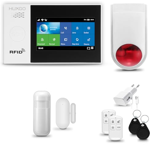 HUXGO® HXA007 Alarmanlage Haus WiFi + GSM mit Sirene | Alarm System mit Bewegungssensor, Fensteralarm/Türalarm | Wohnmobil Alarmanlage Fernbedienung | Smart Home Security TUYA
