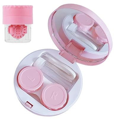 YKuzLx Contact Lens Case with Cleaner Washer,Contact Case with Mirror Tweezers Remover Tool Solution Bottle for Travel (Pink)