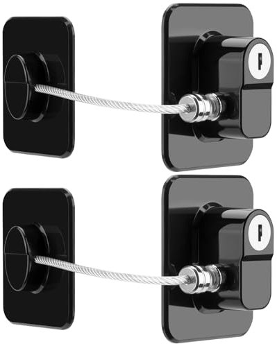 TIJTJHC Fridge Lock, 2PCS Upgraded Refrigerator Lock for Freezer, Cabinets and Drawers, Air Fryer, Closets, Windows, Doors, Durable ABS with Adhesive Backing, Easy Install, No Tools Needed, Black
