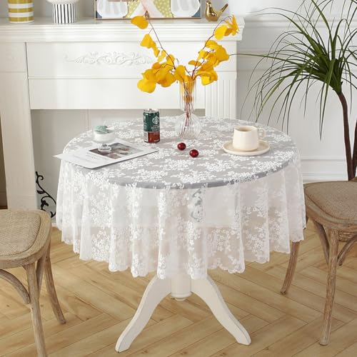 Viusneun Tischdecke, Abwaschbar Tischtuch Spitzentischdecke Spitze Rund Tischdecken Vintage Blumenmuster Table Cloth für Hochzeit Party Garten Dekoration (A,Durchmesser 120 cm)