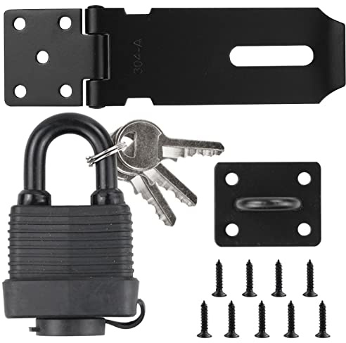 Door Lock,Bedroom Door Lock,Shed Lock,Door Lock with Door Padlock and Screws Heavy Duty and Staple with Padlock Stainless Steel Door Lock for Bedroom Garden Windows Shed Garage Cabinet Black