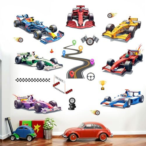 Amimagen Racing Cars Wandaufkleber - Fahrzeuge Straßen Jungen Schlafzimmer Wandaufkleber - Baby Kinderzimmer Kinderzimmer Kindertagesstätte Spielzimmer Wanddekoration