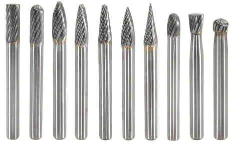 Yuentoen Hartmetall Frässtifte Set,10 Stück Metall Fräser Rotations Bohrer mit 6mm Schaft Hartmetallfräser,Drehwerkzeug Zubehör für Schleifen, Schnitzen, Metallpolieren, Gravieren, Bohren