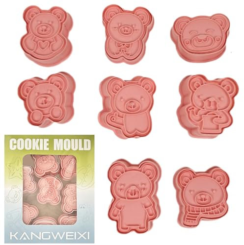 PTaizjjz 8 formine per biscotti a forma di orso, a forma di animali, in plastica, per bambini, fai da te, per cioccolatini