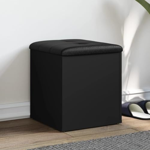 Hovothy Sitzbank mit Stauraum 42x42x45 cm Holzwerkstoff Schwarz Kunstleder Schuhschrank Hocker Truhenbank Aufbewahrungsbank für Wohnzimmer Schlafzimmer Eingangsbereich
