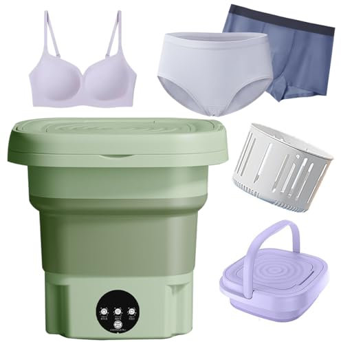 Lavadora Portátil, Mini Lavadora Plegable 2 en 1 de 8L y Secadora Giratoria Pesa 1,2 kg con 3 Modos, Mini Lavadora para Ropa de Bebé, Ropa Interior y Viajes, Camping, RV, Dormitorio Green