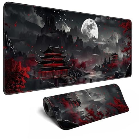 Japanese Desk Mat Riverside Full Moon Large Mouse Pad Gaming Mousepad Extended XL Keyboard Mat Computer Laptop Mouse Desktop Mat 31.5 X 11.8 Desk Decor