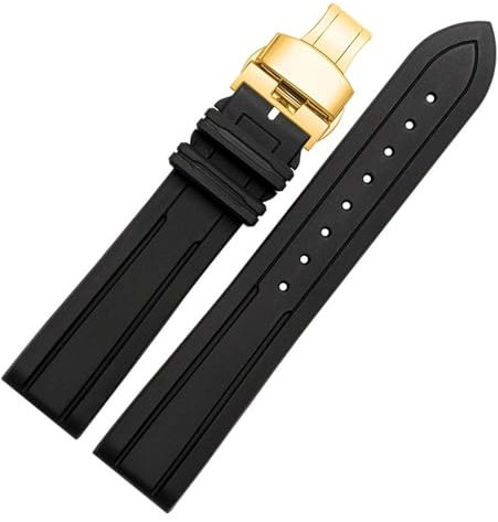 ewgrkba Fluorkautschuk-Uhrenarmband, 21 mm, 22 mm, Silikonkautschuk-Armband, kompatibel mit S-eiko L-ongines R-olex-Uhrenarmband, Marken-Sportuhrenarmband(J19-03 black gold,19mm)