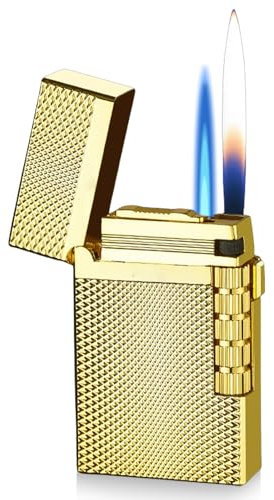 Doppelflamme Metall Feuerzeug, Jetflamme Sturmfeuerzeug, Gas Nachfüllbar Sturmfeuerzeug mit Jet Flamme Winddichte Jet Feuerzeug Gasfeuerzeug Sturmfeuerzeug für Küche, Gebäck, Camping (Ohne Gas)