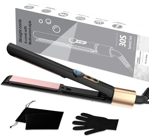 Mini Glätteisen, Portable Voyage Ionischer Haarglätter, 4 Temperaturstufen, 60-minütige Abschaltautomatik Mini Haarglätter 2 in 1 mit LCD-Bildschirm