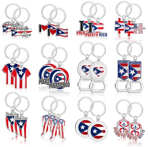 Landical Puerto Rico Souvenirs Gifts Metal Pr Flags Keychain, Red, Blue, White, Black, as shown