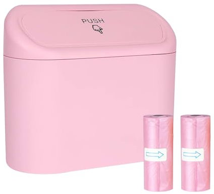 Flaconi Auto Mülleimer,auto Gadgets,Auto Organizer,Kleiner Automülleimer,Auto Innenraum Zubehör,Mülleimer Auto mit 40 Stück Müllsäcke,Automülleinmer Mit Deckel (Rosa)