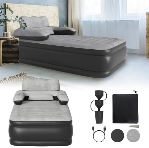 LZQ Aufblasbare Matratze für 1 Personen mit Rückenlehne Luftbett Selbstaufblasend Luftmatratze mit Elektrischer pumpe Aufblasbar Einzelbett für Zuhause Camping Gäste