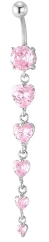 Acciaio Chirurgico Lunga Orecchini di Goccia Gioielli per Il Corpo Anello Ombelico Pancia Barbells con Rosa Zirconi