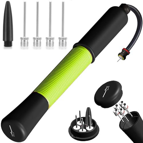 Ball Pump with Needle Storage(Never Lose Pin) Football Pump with 5 Needles and Extendable Cable, Soccer Football Pumps, Volleyball Pump Rugby Ball Inflator - Great for All Balls - 1 Pack