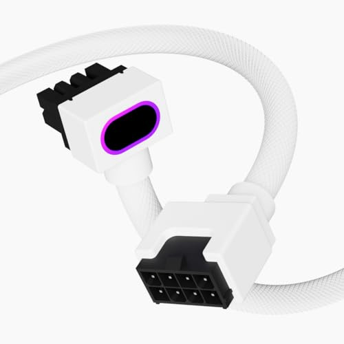 AIJS Cavo di prolunga CPU 8 pin, cavo ARGB PC con 5 V 3 pin, 18 AWG 90 ° design ad angolo retto per PC più puliti, connettori maschio-femmina adatti per varie CPU e alimentatori (clip A) bianco