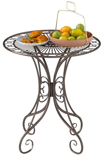 Outsunny Gartentisch rund Ø 85 cm, Terrassentisch Metallrahmen, 50 kg belastbar, für innen und außen, für Balkon, Veranda, braun