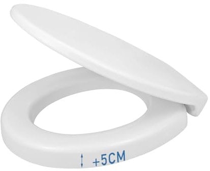 TODOT WC-Sitz, erhöht, 5 cm, für ältere und behinderte Menschen, Toilettensitz aus Duroplast, leise, verstellbare Edelstahl-Scharniere (250 kg, Universal) (O-Form)