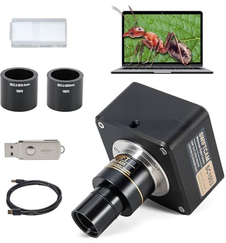 SWIFT Swiftcam - Fotocamera microscopica da 10 megapixel con obiettivo riduttore, kit di calibrazione, adattatori eyetube e cavo USB 3.0, compatibile con Windows/Mac/Linux SC1003-CK