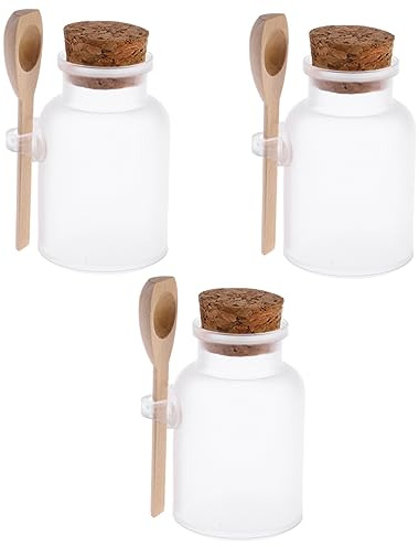 DEARMAMY 3 Stück Badesalz flasche verstauen Vorratsflasche Badesalzflasche Unterverpackung Flasche Hölzern Weiß