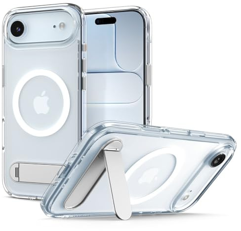 Spigen Ultra Hybrid S MagFit Case with Stand for iPhone Air, MagSafe Compatible Phone Cover [360° Rotating Kickstand] [Anti-Yellowing] - Clear White