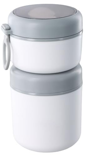 QINGZY Thermos per Alimenti Caldi, 530ml+290ml Contenitore Termico per Alimenti Caldi, Freddi, Doppio Strato, 304 Acciaio Inossidabile, Tazza da Cereali con Cucchiaio per Scuola, Ufficio (Bianco)