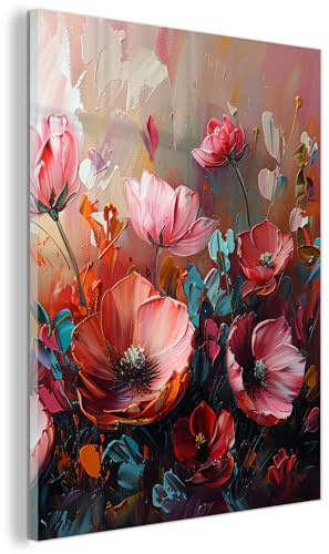 MuchoWow© Glasbilder Wohnzimmer Deko Modern Wandbild Kunstdruck auf Glas | 30x40 cm - Bild Schlafzimmer über Bett Room Decor Geschenke Mohnblumen - Rosa - Blumen - Botanisch - Kunst