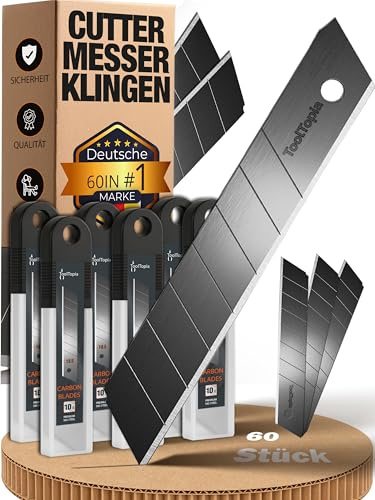 Cuttermesser Klingen 18mm – 60 Stück Universal Ersatz Blades aus SK5-Stahl für Teppichmesser – Extra scharfe Abbrechklingen 18mm I Präzise Cuttermesserklingen für vielseitige Anwendungen
