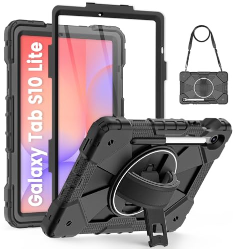 Custodia per Samsung Galaxy Tab S10 FE 2025/S9 FE 10.9''/S9 11'' 2023, antiurto a corpo intero con protezione per lo schermo, cinturino rotante e supporto, tracolla (nero)