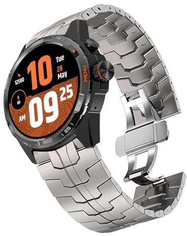 Blueshaweu Cinturino di ricambio per smart watch TicWatch da 20 mm, 22 mm, 24 mm, in acciaio inox, con chiusura pieghevole, compatibile con smartwatch Ticwatch Atlas, Pro 5, Pro 3, E3, ecc., 24mm