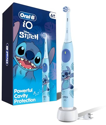 Oral-B iO Kids Limited Wiederaufladbare elektrische Zahnbürste, Stich mit 1 sanften Pflegebürstenkopf – automatischer Drucksensor zum Schutz des Zahnfleisches – 3 Reinigungseinstellungen – 2 Minuten