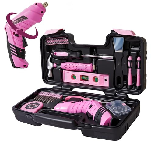 Pink Tool Set for Women,40-Pc Drill Set with Tool Box,Complete Home DIY Kit for Beginners, Crafting & Quick Fixes
