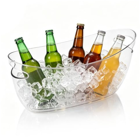 Eiskübel, 2 Stück, 5 l, durchsichtige PET-Weingetränkewannen, Kühlbar, Zubehör, großes Fassungsvermögen, transparenter Halter mit 2 Schaufeln für Champagner-Bierflaschen