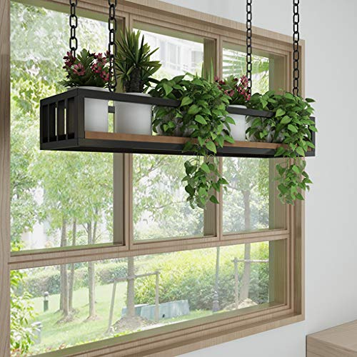 Creative Ceiling Hanging Flower Pot Rack, Solid Wood & Iron Plant Shelf Stand, Decorative Railing Holder for Balcony, Bar, and Indoor Garden Use