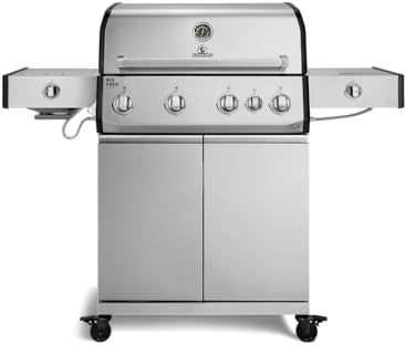 BURNHARD® Gasgrill 4-Brenner, 24,7 kW, Longlife Gussbrenner, Infrarot-Keramikbrenner, Heckbrenner, Seitenkochfeld, Piezo-Zündung, Edelstahlrost – Big FRED Deluxe+