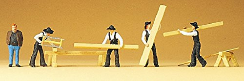 Preiser 10376 Carpenters (5) and Timber Exclusive Figure Set