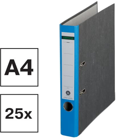 Centra Standard-Ordner, Wolkenmarmor, 25er Pack, Recycling, Blauer Engel, LGA Zertifikat, A4, 5,2 cm breit, bis zu 350 Blatt (80 g/m²), Kantenschutz, Griffloch, blau, 221122