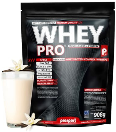 Prosport WHEY PRO® Whey Protein Pulver – Vanilla 908g – Konzentrat-Isolat-Mix, Eiweißpulver mit Zink, Vitamin B6 & EAAs, Protein Shake für Muskelaufbau