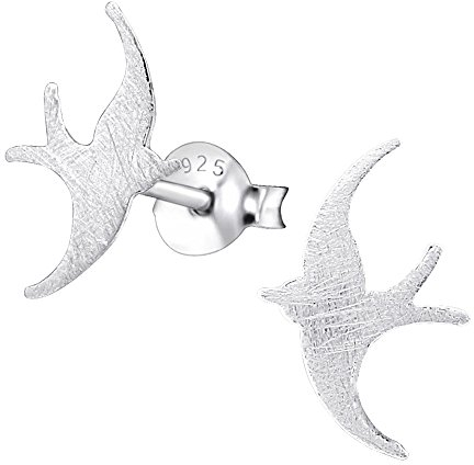 Laimons Damen-Ohrstecker Vogel Schwalbe gebürstet Sterling Silber 925