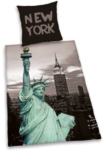 Herding YOUNG COLLECTION Bettwäsche-Set, New York, Kopfkissenbezug 80x80cm, Bettbezug 135x200cm, 100% Polyester, mit leichtläufigem Reißverschluss