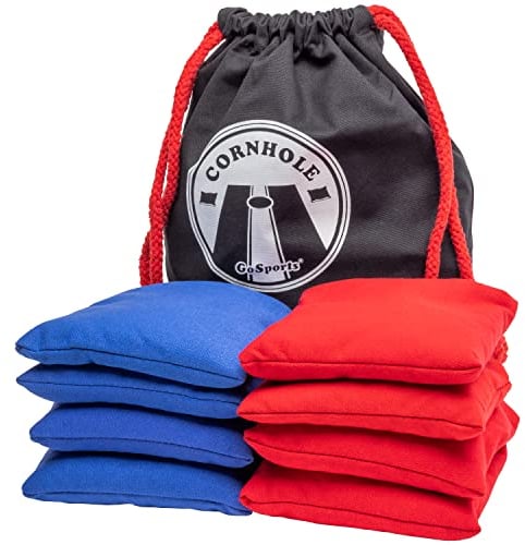 GoSports Cornhole Sitzsack-Set, offizielle Verordnung (8 Allwettersäcke) – Amerika Sterne und Streifen oder Rot und Blau – Wählen Sie Ihren Stil